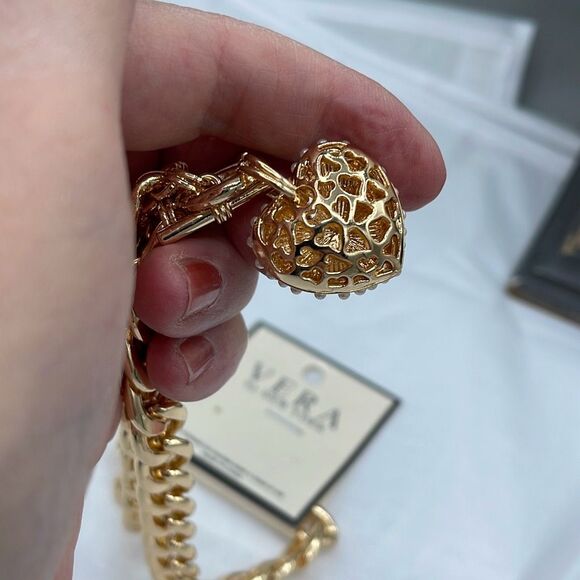 NWT Vera by New York bold chain and faux pearl heart choker - Picture 7 of 8